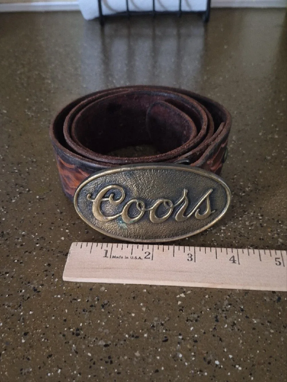Coors 70s Brown Leather Belt with Oval Coors Buckle Handcrafted Folk